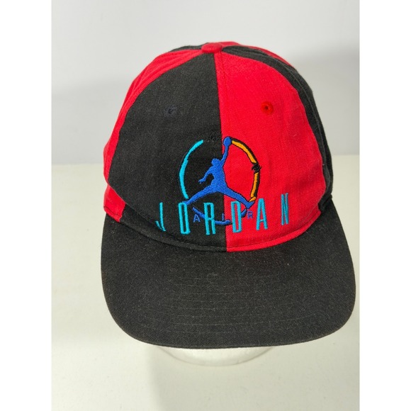 Jordan Other - Vintage Nike Air Jordan Snapback Hat Red Black Split Jumpman 90s Cap S3-08-11